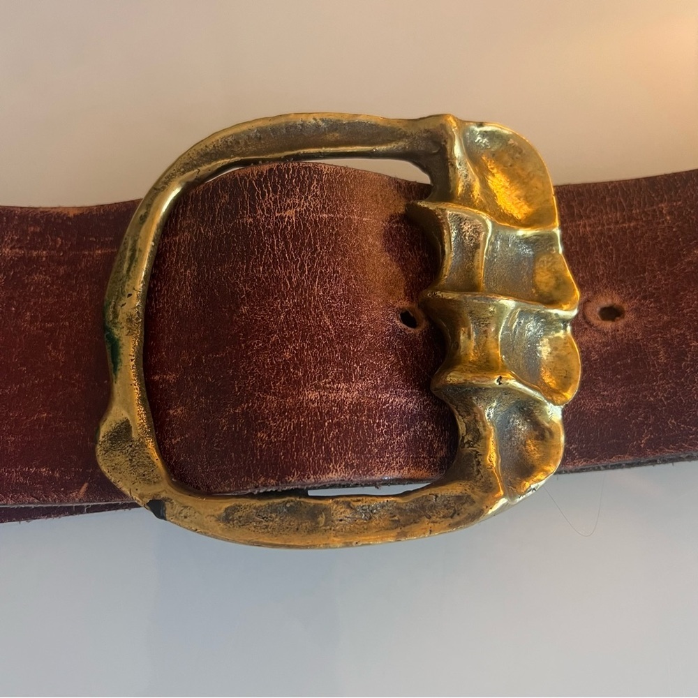 Vintage Wide Burgundy Leather Solid brass buckle vintage belt - Picture 4 of 13